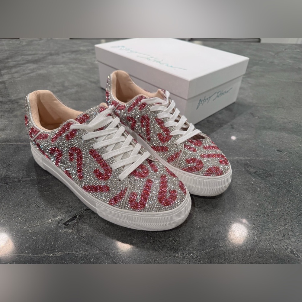 Betsey Johnson Women's Sidny Sneaker - Candy Cane Rhinestone Shoes (worn once)